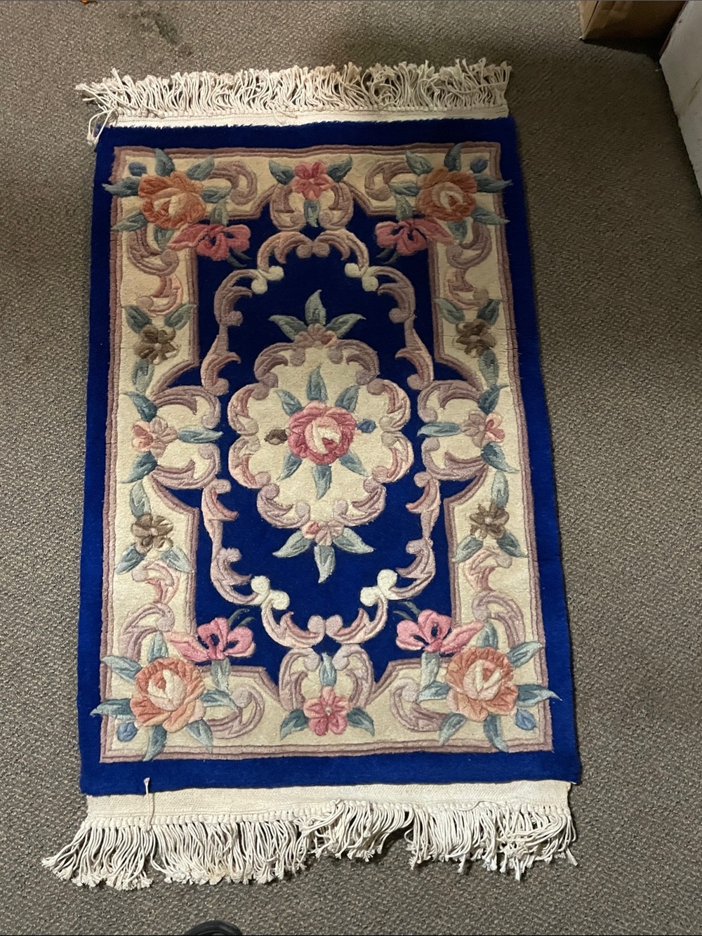 Floral Navy Blue Hooked Accent Rug